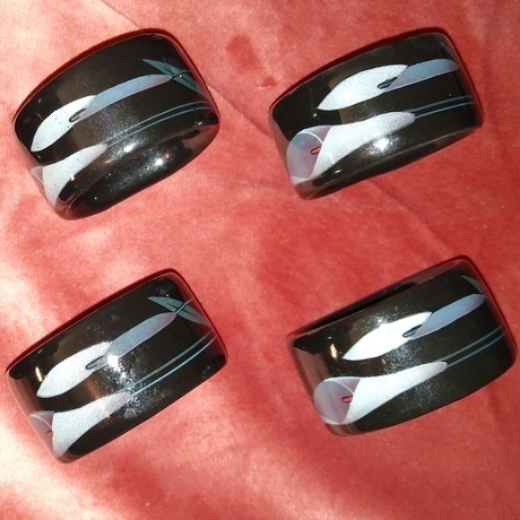 Vintage 80s 90s Goth Mikasa Opus Black Calla Lily Floral Napkin Rings Whimsygoth - Picture 8 of 10